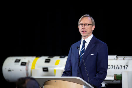 Brian Hook, U.S. Special Representative for Iran, speaks about potential threats posed by the Iranian regime to the international community, during a news conference at a military base in Washington, U.S., November 29, 2018. REUTERS/Al Drago