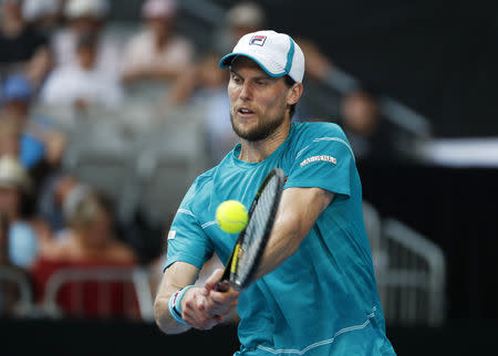 FILE PHOTO: Tennis - Australian Open - Hisense Arena, Melbourne, Australia, January 21, 2018. Andreas Seppi of Italy hits a shot against Kyle Edmund of Britain. REUTERS/Issei Kato