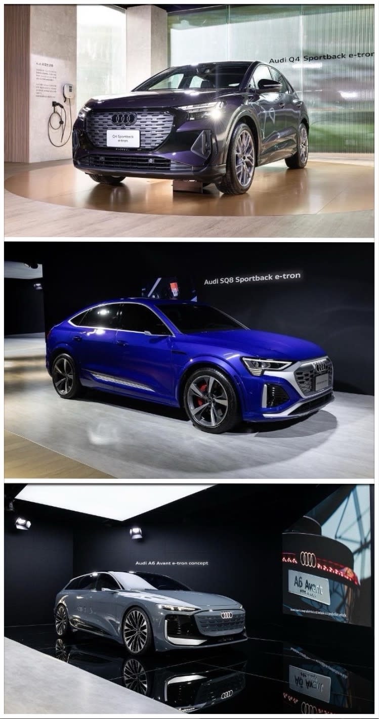 今年品牌活動以純電進化為主軸，現場展出的車款有最新時尚電旅 Audi Q4 Sportback e-tron、純電性能旗艦休旅 SQ8 Sportback e-tron，以及首度在台亮相的A6 Avant e-tron概念車，三台美車要顏值有顏值，性能大受好評！（圖片來源：Audi Taiwan IG）