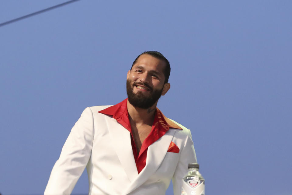 Jorge Masvidal is seen at a news conference for the UFC 244 mixed martial arts event, Thursday, Sept. 19, 2019, in New York. Masvidal is scheduled to fight Diaz Saturday, November 2 at Madison Square Garden. (AP Photo/Gregory Payan)