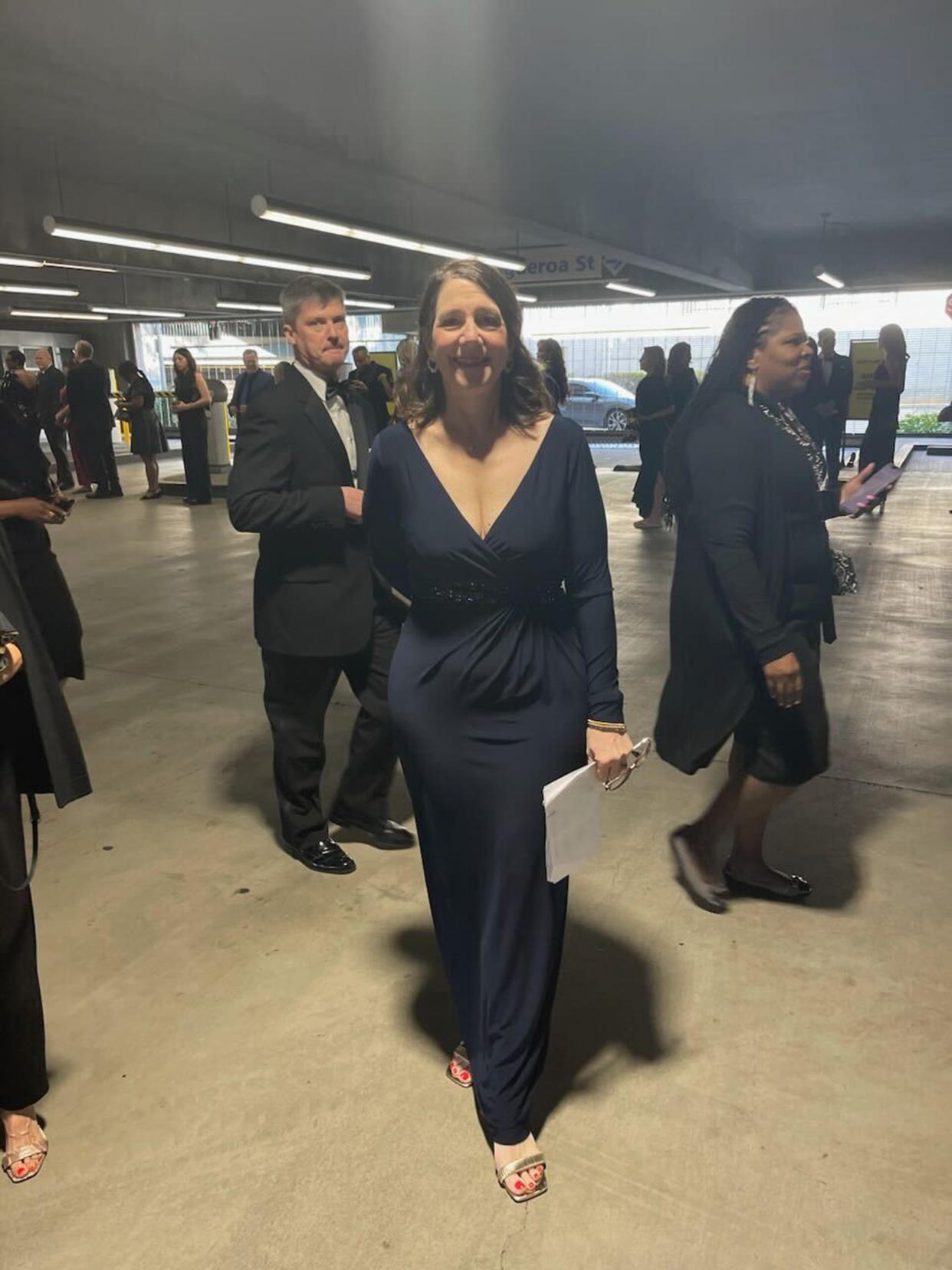 Gina Morello Huguet getting ready to walk into the arena with a broken shoe. (Courtesy of Gina Morello Huguet)