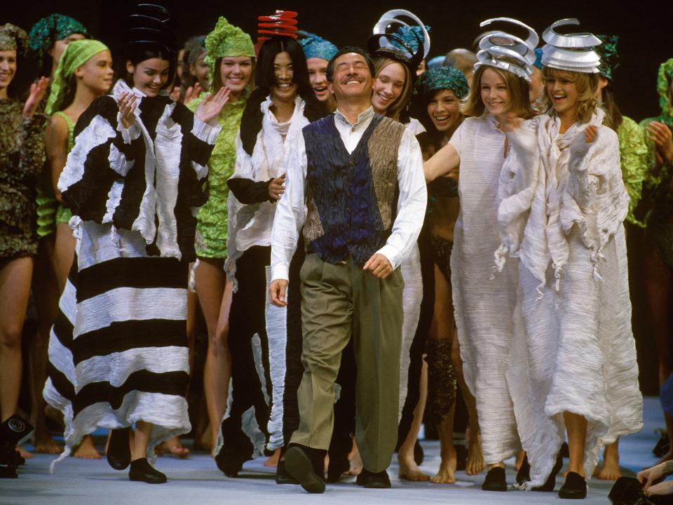 Issey Miyake And Top Models At Ready To Wear Fall Winter 1993 1994 Show, Paris, March 1993.