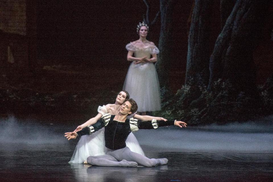 This July 13, 2012 photo released by the Lincoln Center Festival shows Aurelie Dupont as Giselle and Mathieu Ganio as Albrecht of the Paris Opera Ballet performing in "Giselle", presented by Lincoln Center Festival 2012 at the David H. Koch Theater in New York. (AP Photo/Lincoln Center Festival, Stephanie Berger)