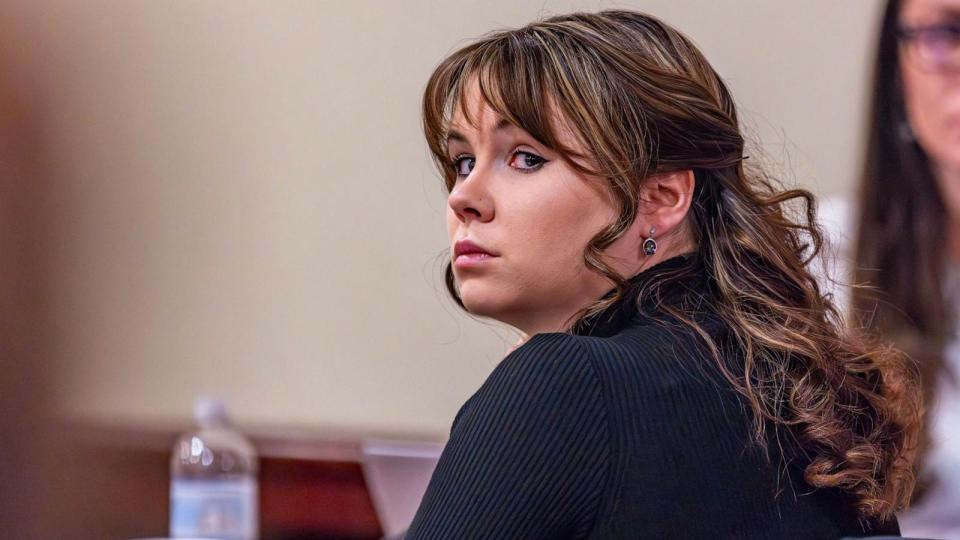 PHOTO: Hannah Gutierrez-Reed, the former armorer at the movie Rust, listens to closing arguments in her trial at the First Judicial District Courthouse in Santa Fe, N. M., on March 6, 2024. (Luis Sanchez Saturno/POOL/AFP via Getty Images, FILE)