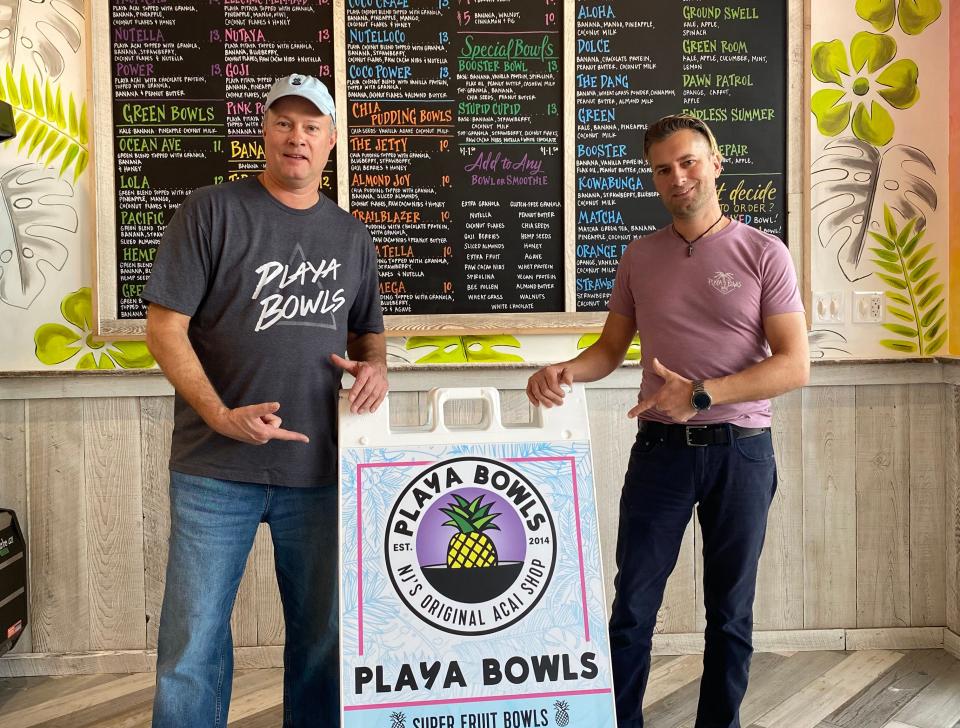 Rich Hardman and Mark Williams, franchise owners of Playa Bowls, which will host its grand opening Saturday, Dec. 2, 2023 at 4720 Town Crossing Drive, Suite 125 at St. Johns Town Center.