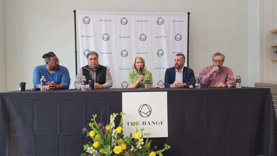 The board members of the RANGE address the media in May 2023 in downtown Amarillo in this file photo.