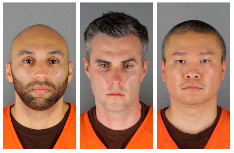 These June 3, 2020, photos show, from left, former Minneapolis police officers J. Alexander Kueng, Thomas Lane and Tou Thao.