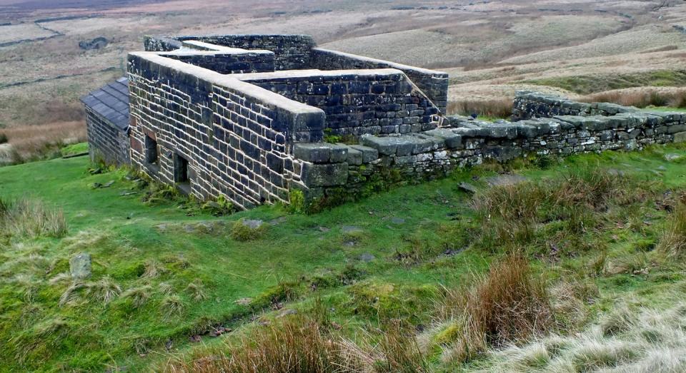 A farmhouse ruin on an English moor.