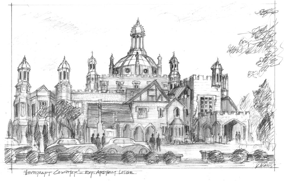 Ivanov’s concept drawing for Tudor-style Ardham Lodge.