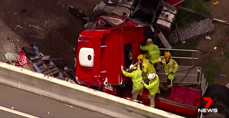 Rescue teams tried to free the driver on Wednesday morning. Source: 7News