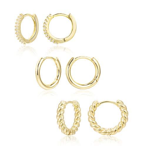 ALEXCRAFT 3 Pairs Small Huggie Hoop Earrings Set