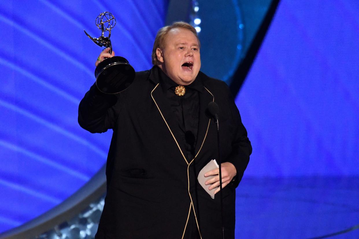 Louie Anderson accepts the award for Outstanding Supporting Actor in a comedy series for his role in "Baskets" on FX during the 68th Emmy Awards on Sept. 18, 2016, at the Microsoft Theater in Los Angeles, CA.