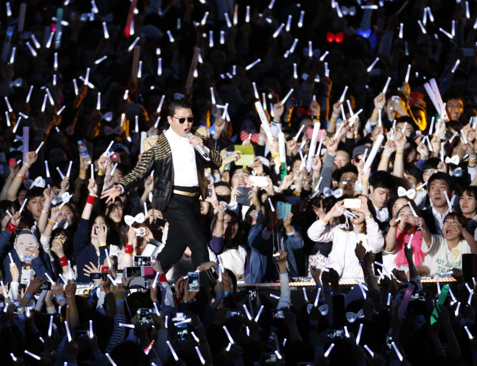 South Korean rapper and singer of 'Gangnam Style' Psy performs during his concert 