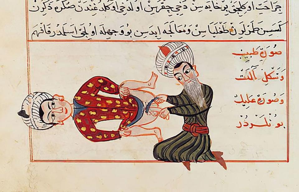 <div class="inline-image__caption"><p>A medical illustration by Sharaf ad-Din depicting an operation for castration, c. 1466</p></div> <div class="inline-image__credit">Public Domain</div>