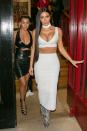 <p>In a crop top, pencil skirt and choker set while out during Paris Fashion Week with Kourtney Kardashian. </p>