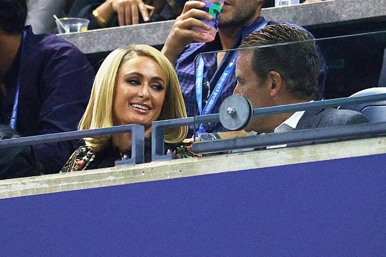 Paris Hilton attends the Men’s Singles semifinal match between Novak Djokovic of Serbia and Alexander Zverev of Germany during on Day Twelve of the 2021 US Open at the USTA Billie Jean King National Tennis Center on September 10, 2021 in the Flushing neighborhood of the Queens borough of New York City.