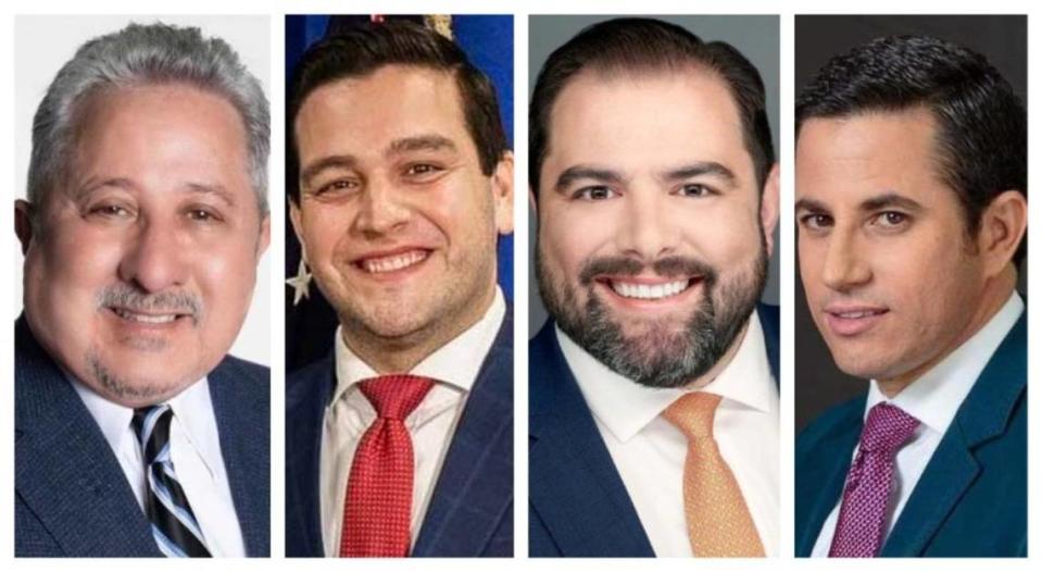 Hay cuatro candidatos para el puesto del Distrito 6 en la Comisión del Condado Miami-Dade que deja vacante Rebeca Sosa. Desde la izquierda, los candidatos son Víctor Vázquez, Kevin Marino Cabrera, Jorge Fors y Dariel Fernández. Miami Herald file