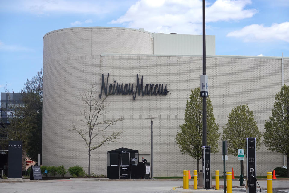 OAK BROOK, ILLINOIS - MAY 07: A sign hangs outside of a Neiman Marcus store that has been shuttered by the COVID-19 pandemic at Oak Brook Center shopping mall on May 07, 2020 in Oak Brook, Illinois. Neiman Marcus filed for bankruptcy today, making it the first major retailer to seek bankruptcy protection since the economic collapse brought on by the coronavirus pandemic.  (Photo by Scott Olson/Getty Images)