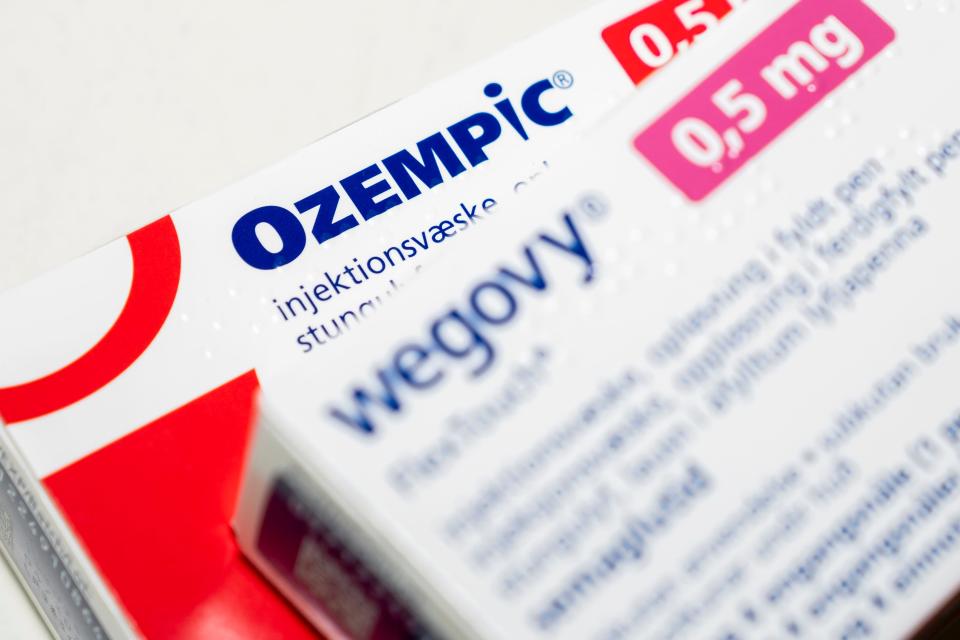 The preparations Ozempic and Wegovy from Novo Nordisk are used to treat type 2 diabetes and as a slimming agent, photographed in Copenhagen on March 23, 2023.