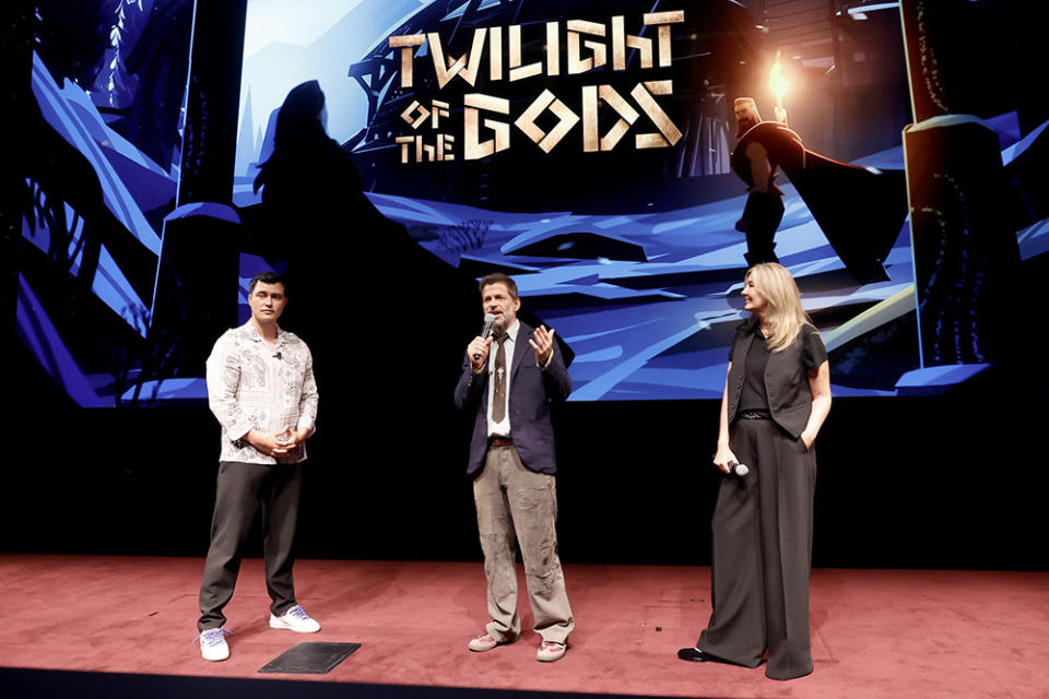 Christopher Sean, Zack Snyder and Deborah Snyder speak onstage during Next On Netflix Animation at Netflix Tudum Theater on June 06, 2024 in Los Angeles, California.