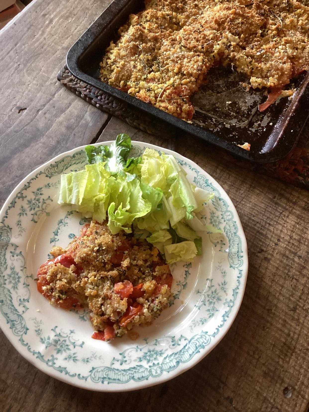 <span>Rachel Roddy’s tomato crumble.</span><span>Photograph: Rachel Roddy/The Guardian</span>