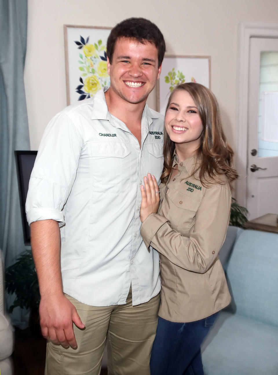 UNIVERSAL CITY, CA - APRIL 24:  Wakeboarder Chandler Powell (L) and conservationist/TV personality Bindi Irwin visit Hallmark's "Home & Family" at Universal Studios Hollywood on April 24, 2018 in Universal City, California.  (Photo by David Livingston/Getty Images)