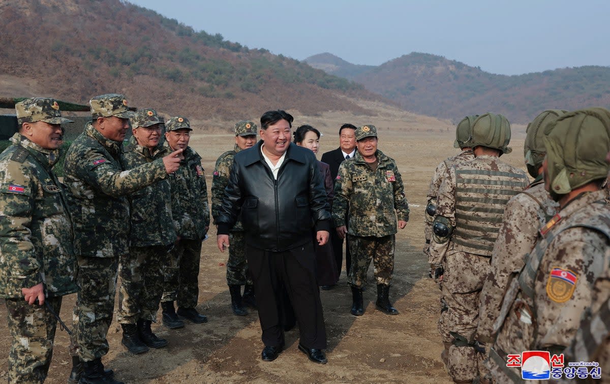 North Korea’s Kim Jong-un overseeing militray drills along with his daugter (KCNA VIA KNS/AFP via Getty Image)