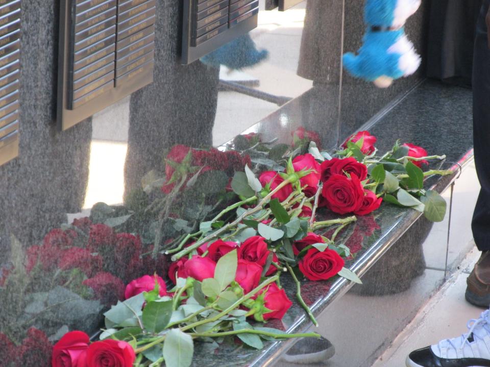 Roses decorate the U.S. Army Special Operations Command memorial following a ceremony on Thursday, May 23, 2024.