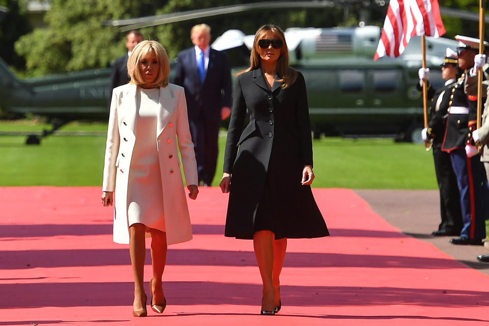 On June 6, the presidential couple flew to France for further D-Day commemorations. But the First Lady sparked criticism for not removing her sunglasses throughout the course of the day. [Photo: Getty]