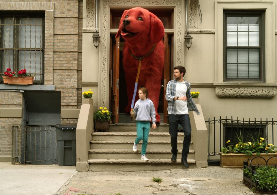 Jack Whitehall and Darby Camp in Clifford The Big Red Dog. (Still courtesy of United International Pictures)