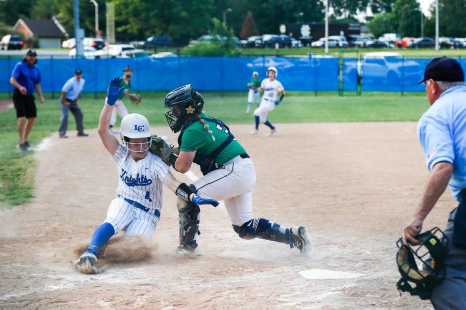 Great Crossing High School won the 11th Region Softball Tournament at Henry Clay High School in Lexington on Wednesday night by defeating Lexington Catholic 3-2 in eight innings. Catcher Kendall Meade made the tag at the plate for the game-deciding putout.