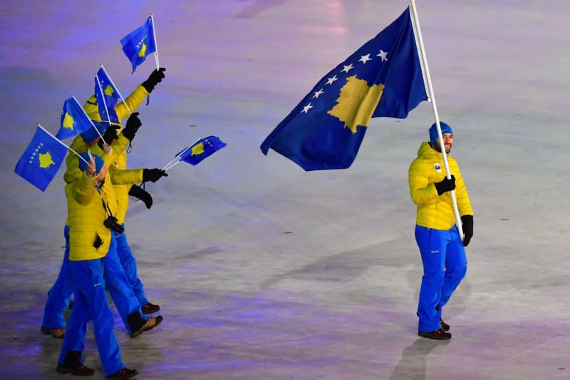 The Kosovo Olympic team arrives during the opening ceremony for the Pyeongchang 2018 Winter Olympics at the Olympic Stadium in Daegwalnyeong, South Korea, on February 9. It was the first time the country participated in a Winter Games since declaring independence File February 17, 2008. Photo by Kevin Dietsch/UPI