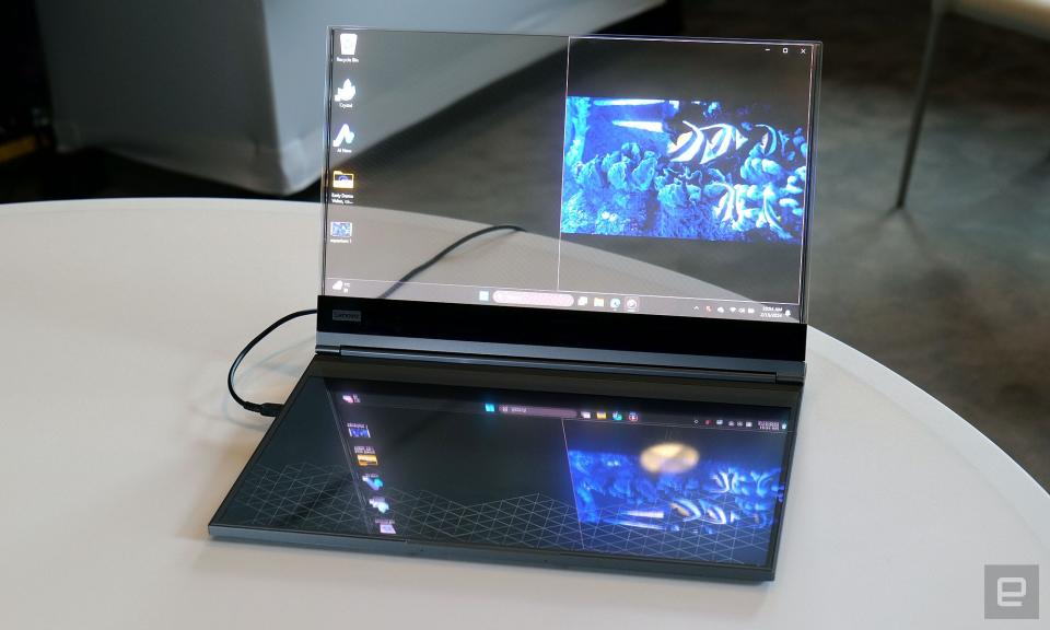 <p>In-person photos of Lenovo's new concept device -- Project Crystal -- which the company claims is the world's first laptop with a transparent micro LED display.</p>
