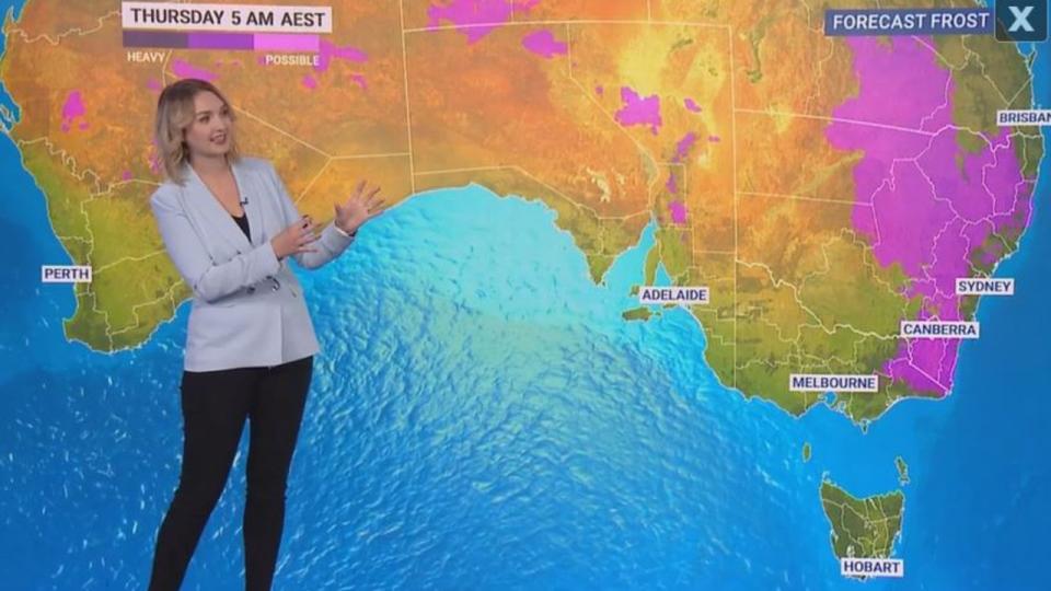 Assignment Freelance Picture Sky News Weather meteorologist Bradlyn Oakes says there's plenty of\n frost on the way. Picture: Supplied/Sky News Weather