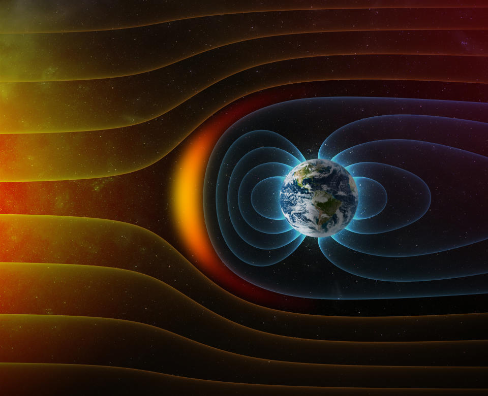 Earth's magnetic field reacting to solar storm