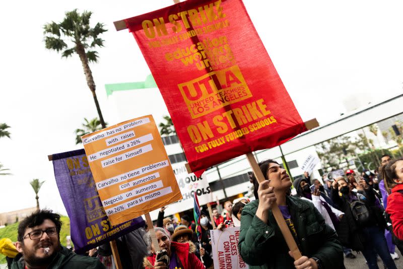 Los Angeles school workers stage a three-day walkout over contract negotiations