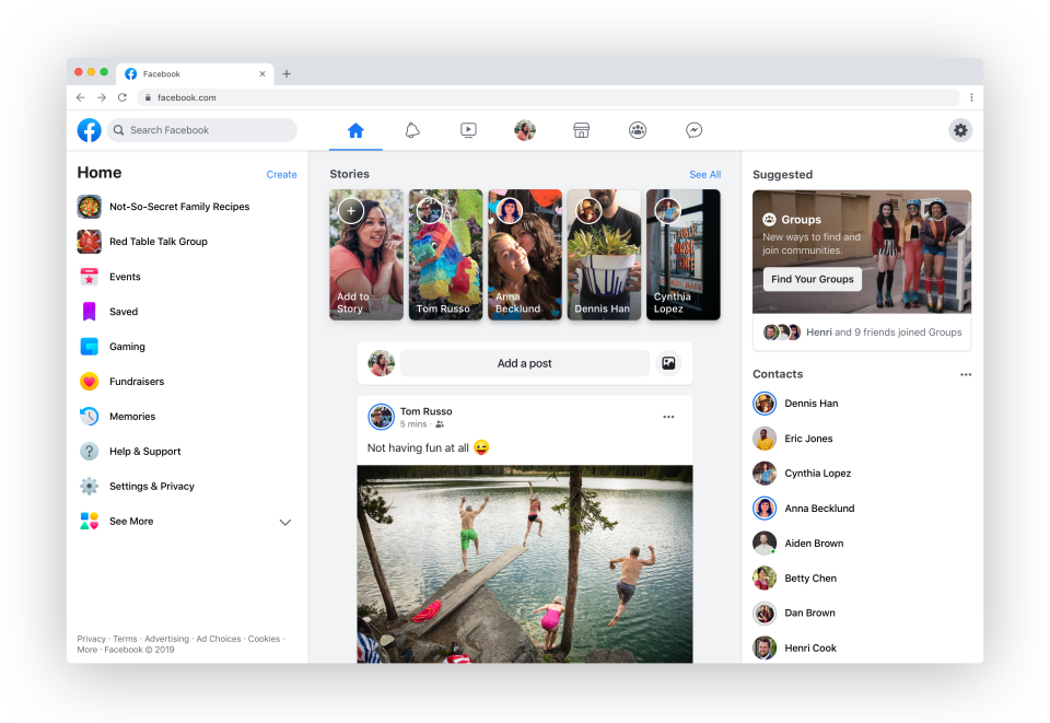 The redesigned Facebook desktop experienced, called FB5, rolls out later this year. Source: Facebook