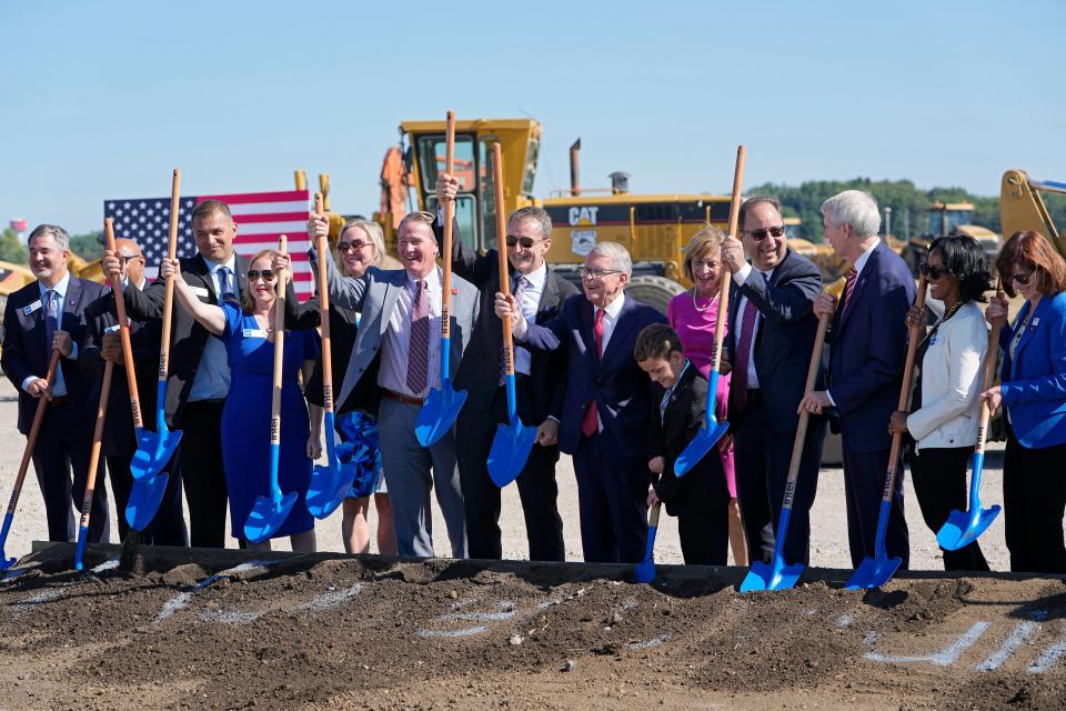 Alongside Intel CEO Pat Gelsinger, Gov. Mike DeWine and a host of business leaders, Intel broke ground Friday on a $20 billion microchip manufacturing project. Mandatory Credit: Adam Cairns/The Columbus Dispatch