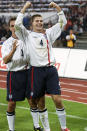 <p>Gerrard scores his first international goal during a 5-1 thrashing of Germany in the September 2001 World Cup qualifier in Munich.</p>