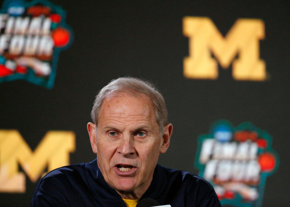 Michigan head coach John Beilein answers questions during a news conference for the championship game of the Final Four NCAA college basketball tournament, Sunday, April 1, 2018, in San Antonio. (AP Photo/Brynn Anderson)