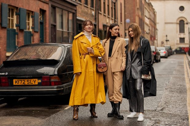 On the street at London Fashion Week Fall 2020. 
