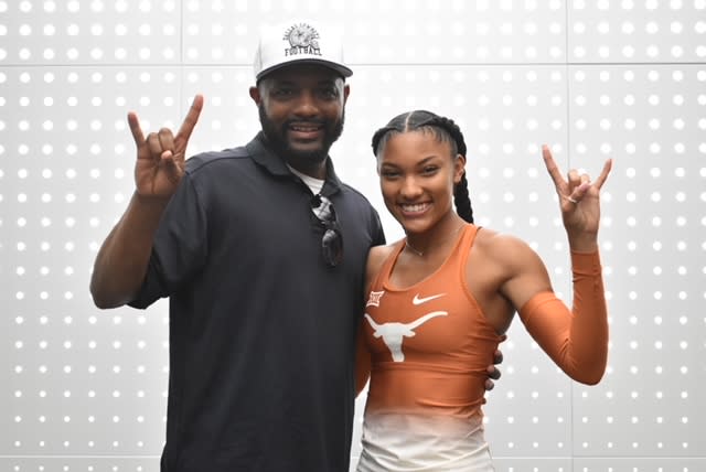 Tara Davis, with her father Ty by her side, is the reigning NCAA indoor and outdoor champion in the long jump. (photo courtesy Ty Davis)