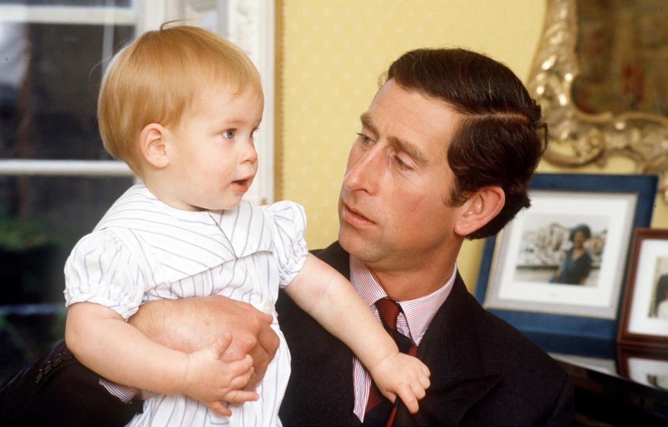 Prince Charles and Prince Harry at Kensington Palace in 1985.