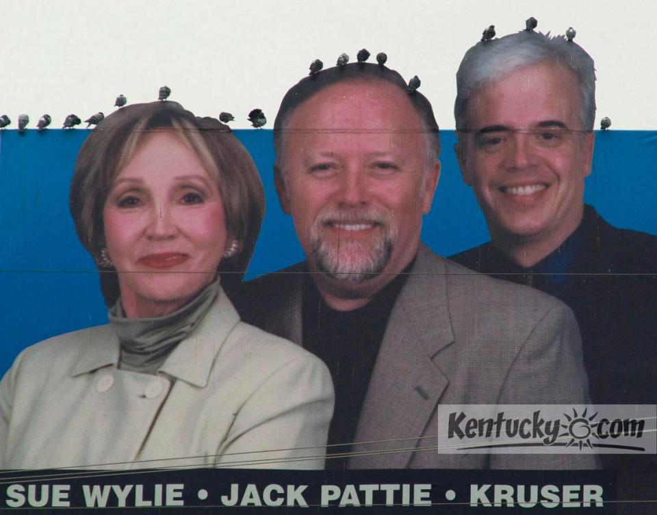 A Lexington billboard in November 2000 promoted WVLK radio hosts Sue Wylie, Jack Pattie and Kruser. Photo by Frank Anderson | Staff