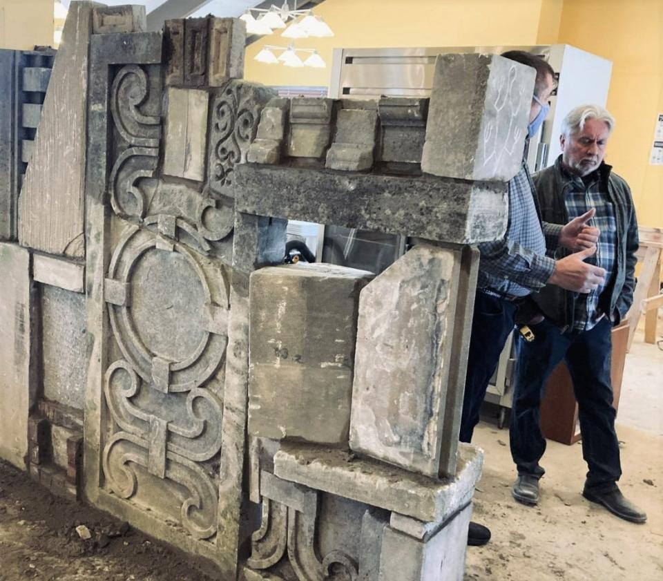 Scott Pitcher, right, president of Fortune Companies Inc. of Kokomo, talks to a worker at the future Riviera Maya restaurant location in Bloomington. Pitcher and his crew are renovating the interior.