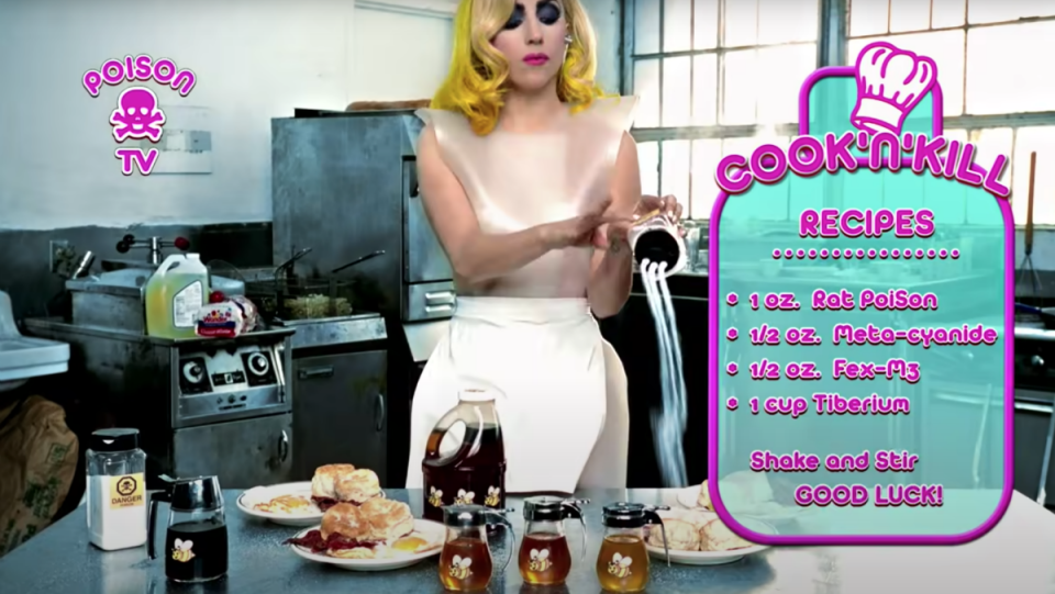 Lady Gaga's poison recipe from her video for "Telephone."