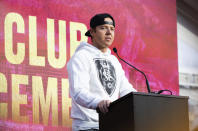 Ryan Smith, part-owner of Real Salt Lake, speaks during a news conference announcing the return of the Utah Royals to the National Women's Soccer League, Saturday, March 11, 2023, in Sandy, Utah. The NWSL and Major League Soccer's Real Salt Lake announced the second iteration of the Royals. The Royals were part of the NWSL for three seasons from 2018 to 2020. (Ryan Sun/The Deseret News via AP)