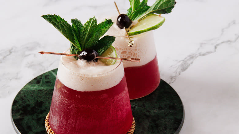 Two glasses of the frozen shirley temple mocktail