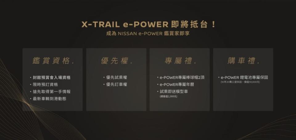 只需一千元就可享受搶先賞車下訂X-Trail e-Power等多個權利。(圖片來源/ Nissan)