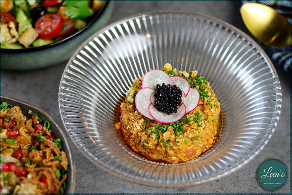 Usually in Syria, lamb tartare is used but here, Leen's serves their Kofta Tartare using Australian Wagyu beef with harissa and garlic sauce — Picture courtesy of Leen's Middle East Kitchen